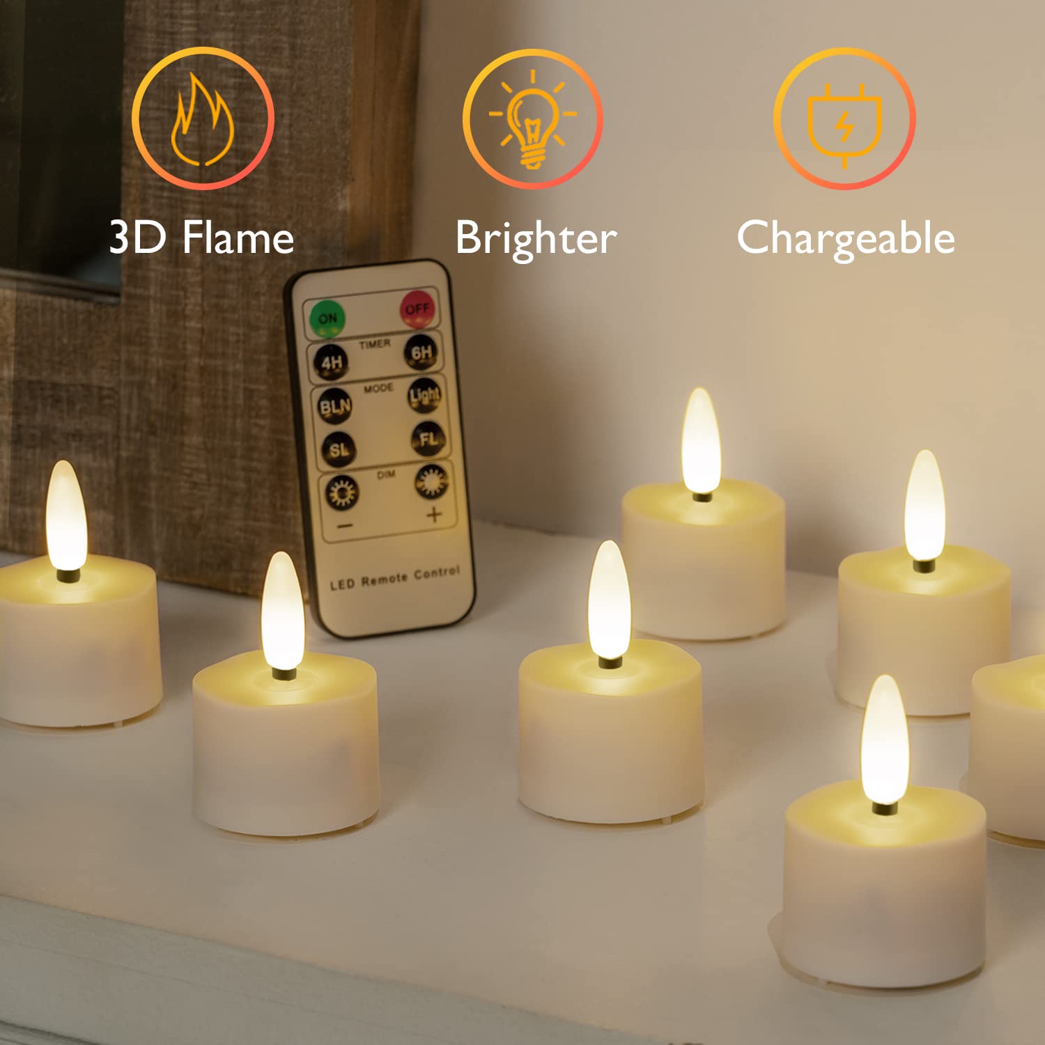 Homemory LED tea light close-up with realistic flicker