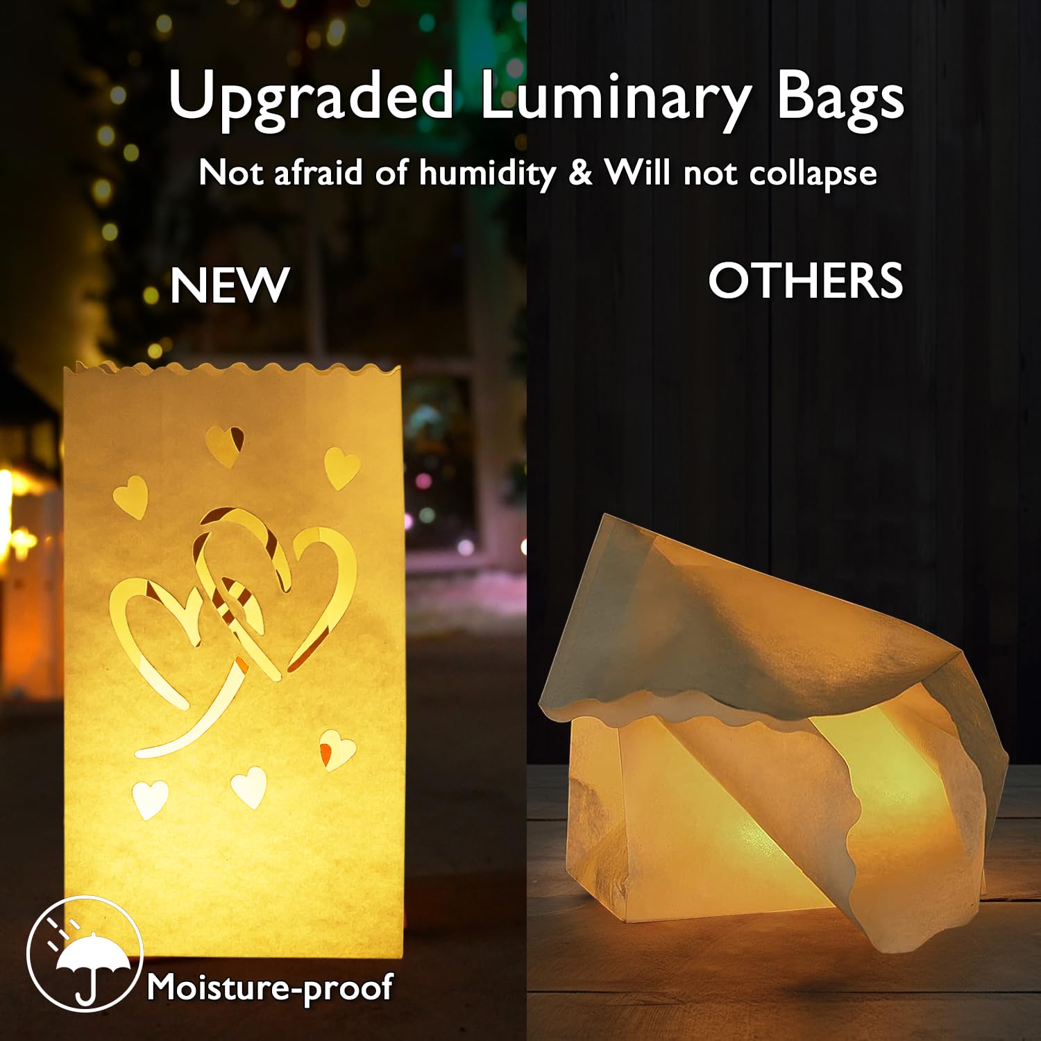 Homemory white heart luminary bag designed for outdoor events