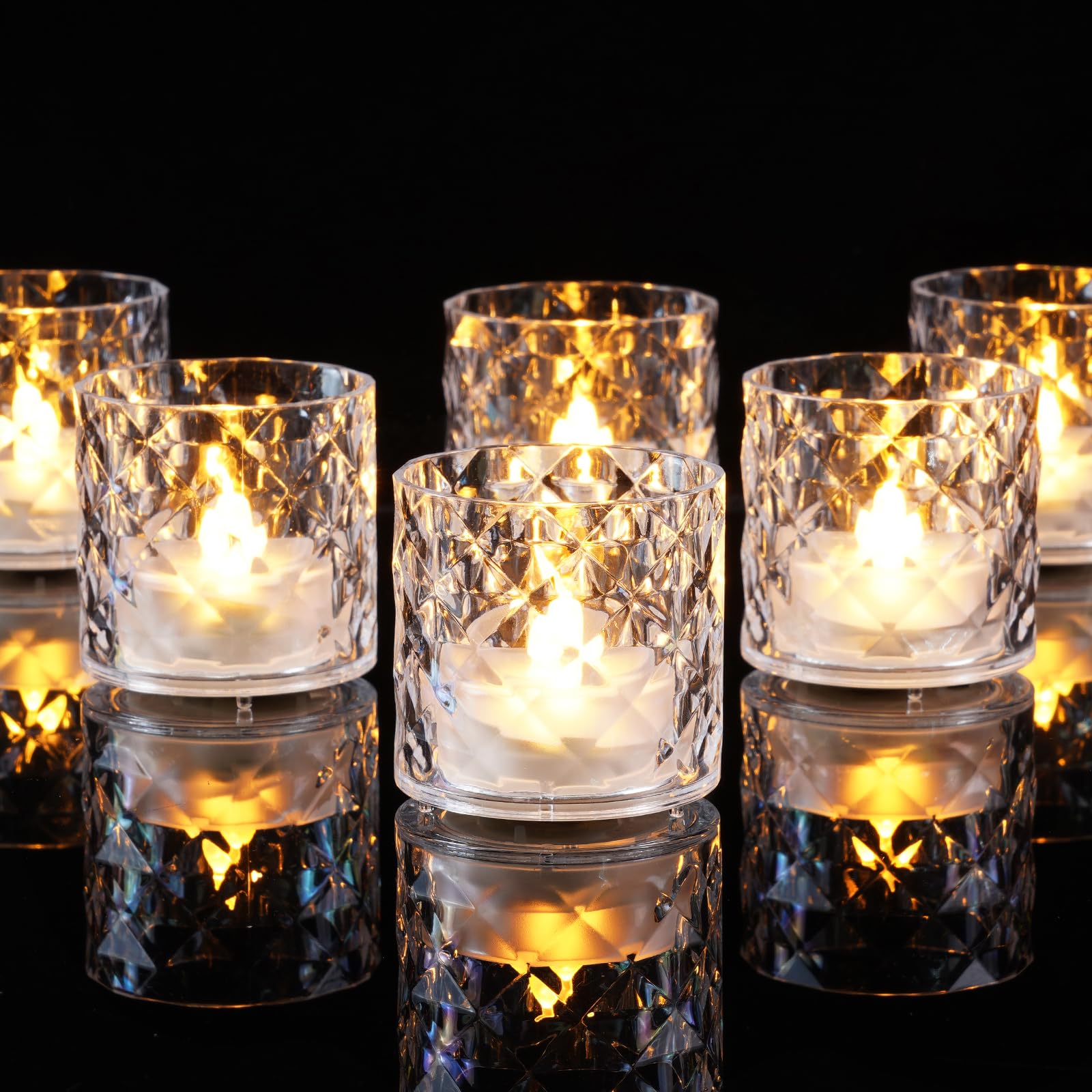 Homemory votive 2in base clear illuminates tabletops with safe flameless glow.