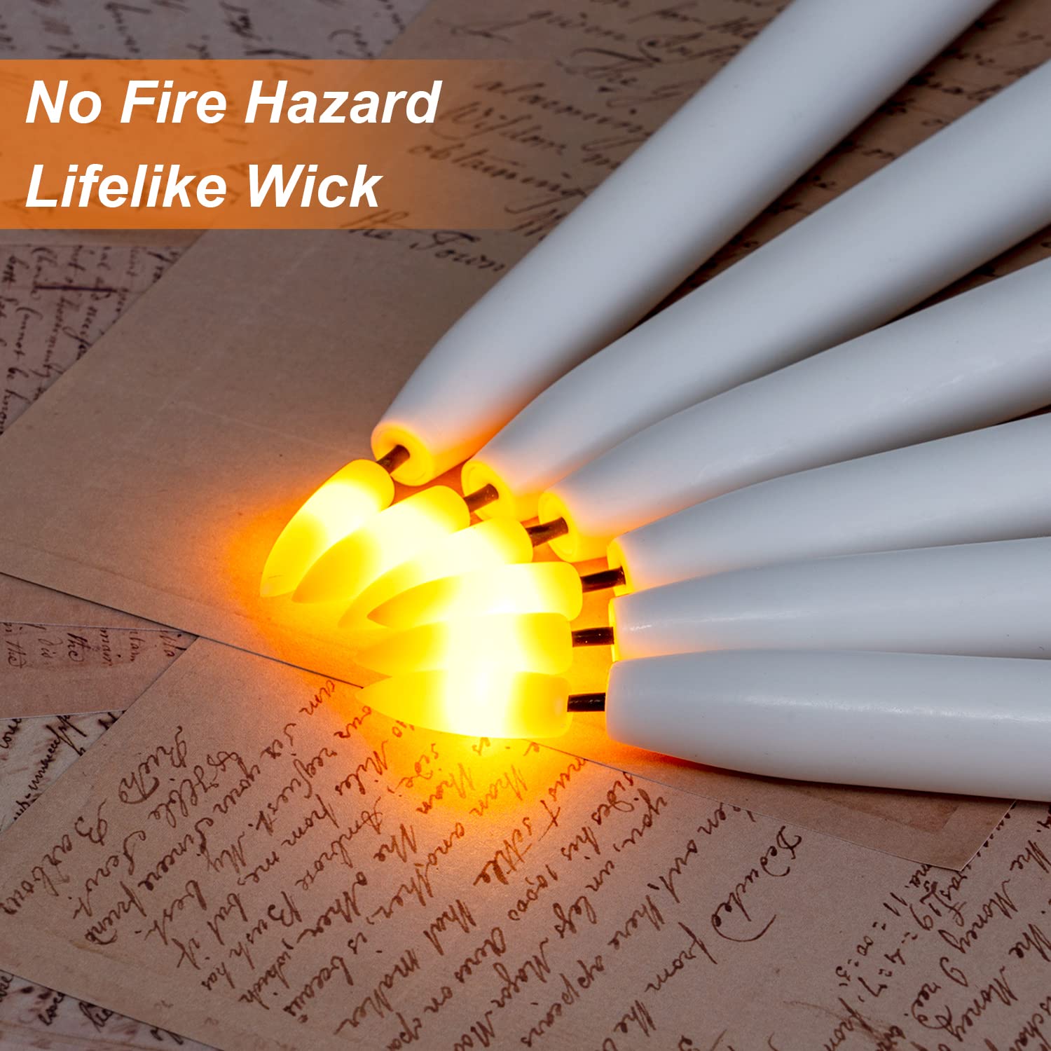 Homemory wax-coated taper candle close-up shows realistic finish and dripless base.