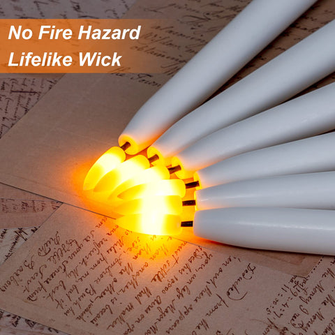 Homemory wax-coated taper candle close-up shows realistic finish and dripless base.