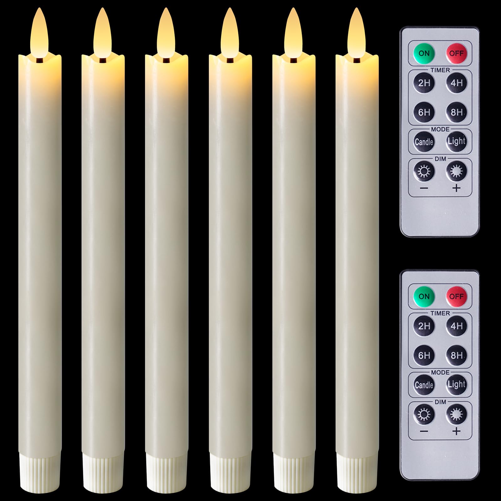 Homemory ivory flameless taper candles, 9.6 inches, 6-pack for elegant wedding decor.