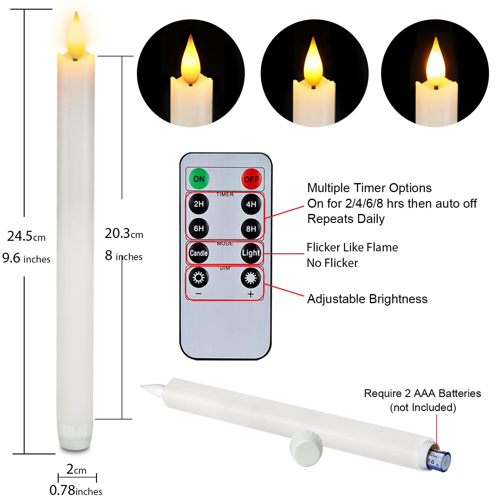 Homemory height 9.6 inches fits standard holders and mantels.
