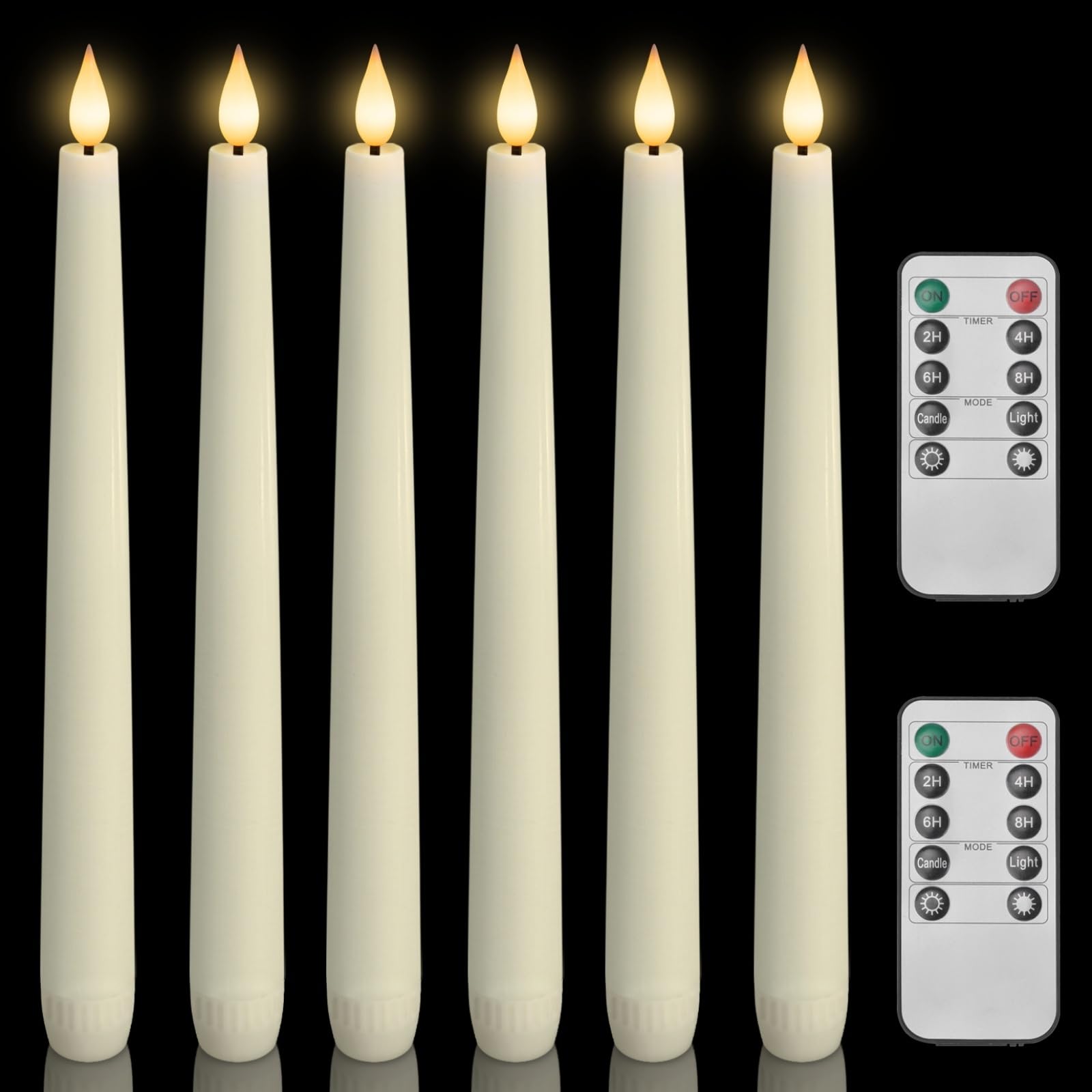 Homemory ivory waxy taper candle with flickering LED flame for cozy home ambience.