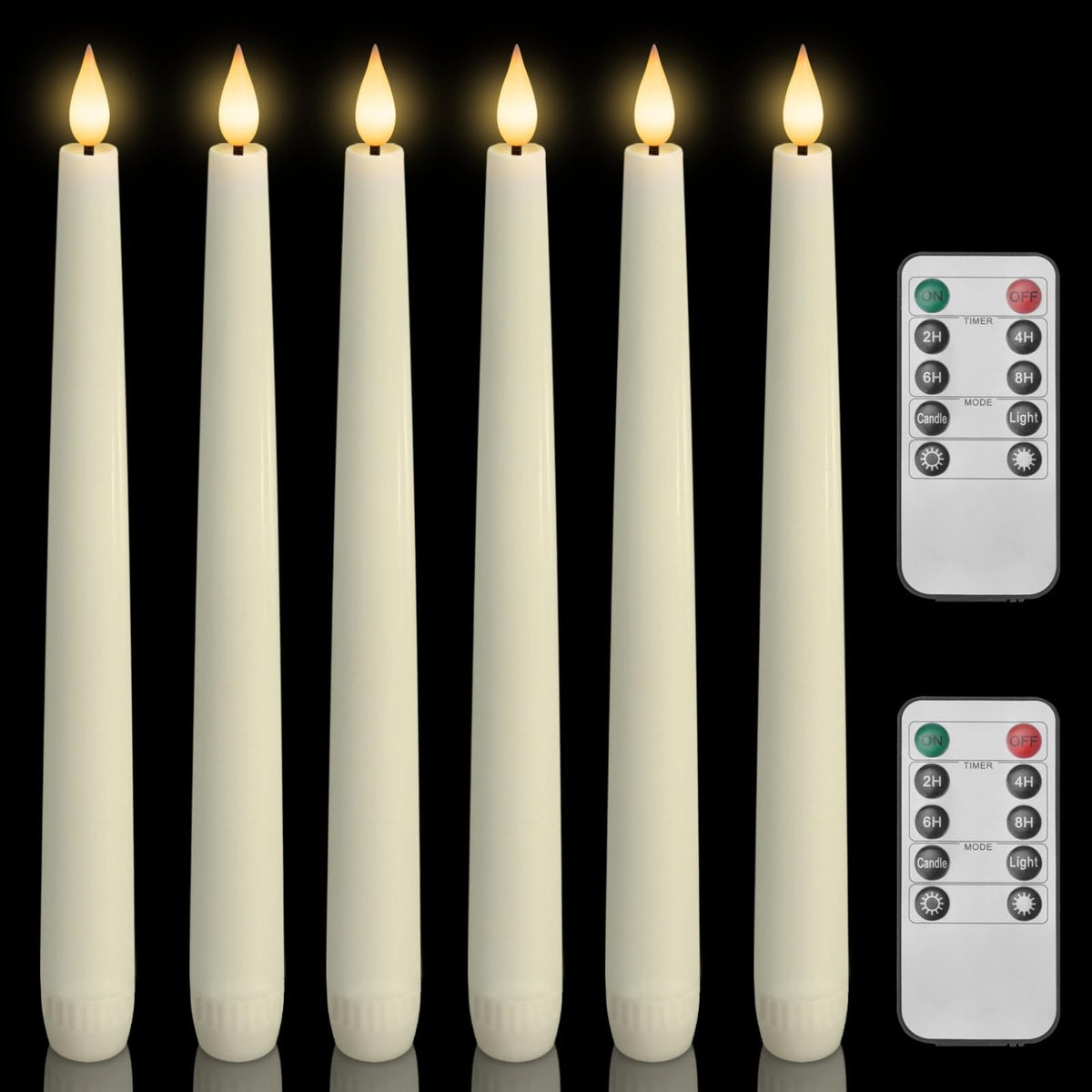 Homemory ivory waxy taper candle with flickering LED flame for cozy home ambience.