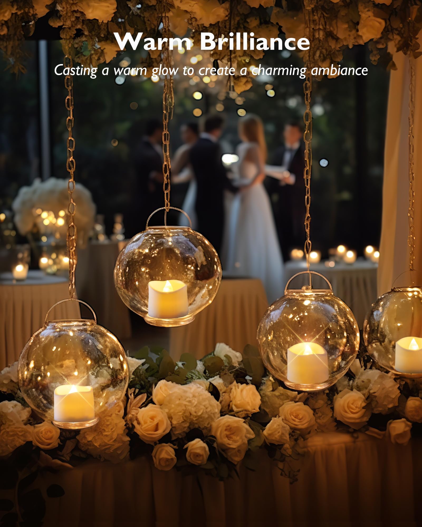 Homemory wedding centerpiece tea lights add soft glow to tables.