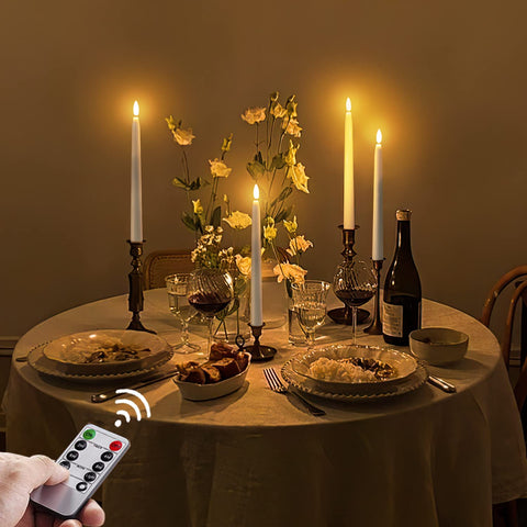 Homemory wedding and holiday decor with elegant white taper candles.