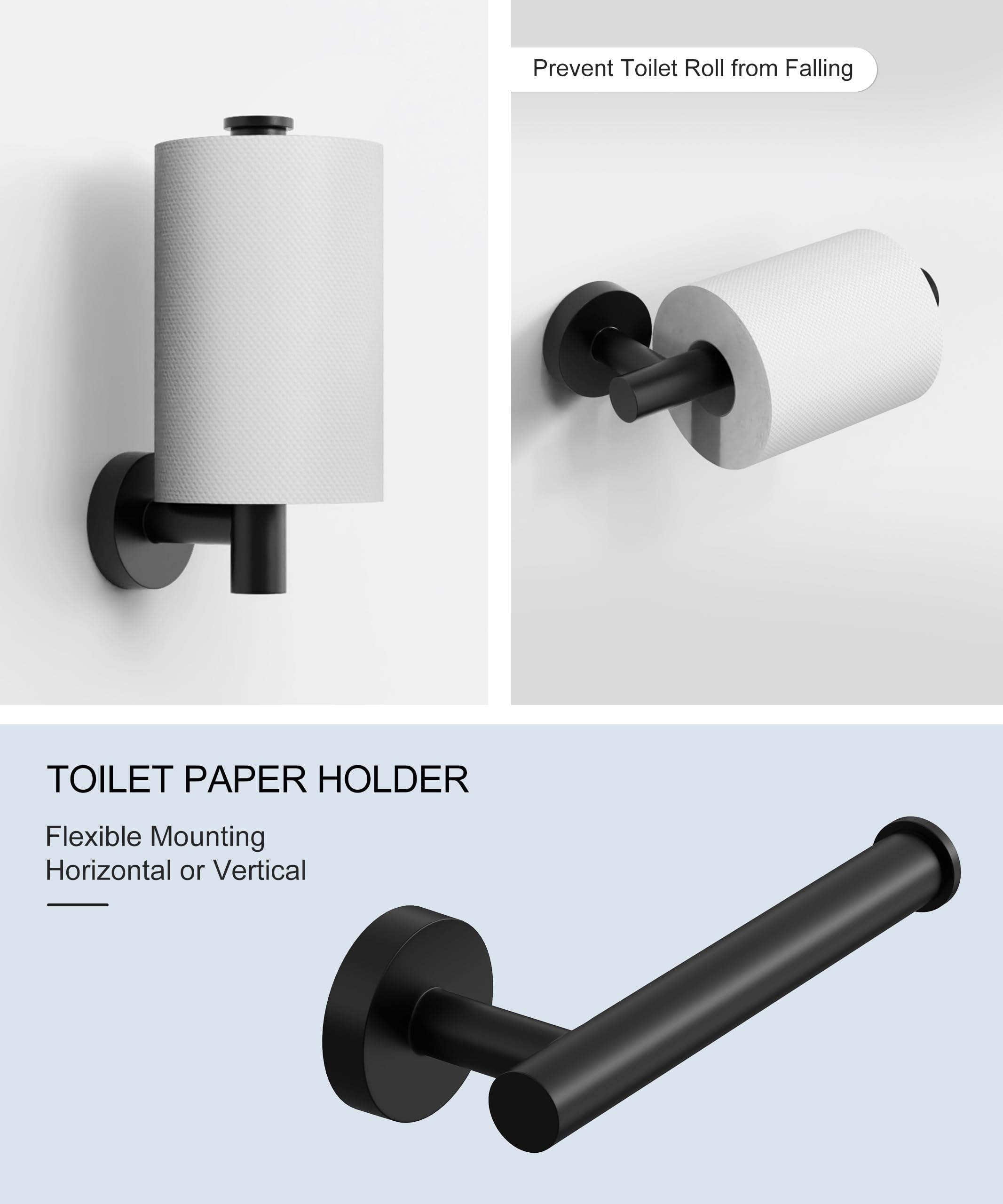 Homemystique matte black 2-pack towel hooks maximize wall space for towels and robes.