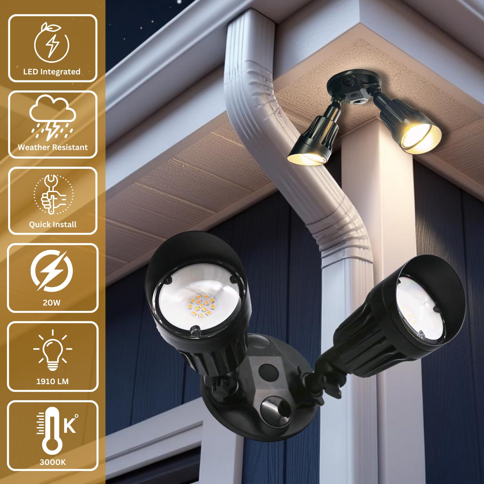 HOMEnhancements dual-head 360-degree adjustable flood light ideal for walkways.
