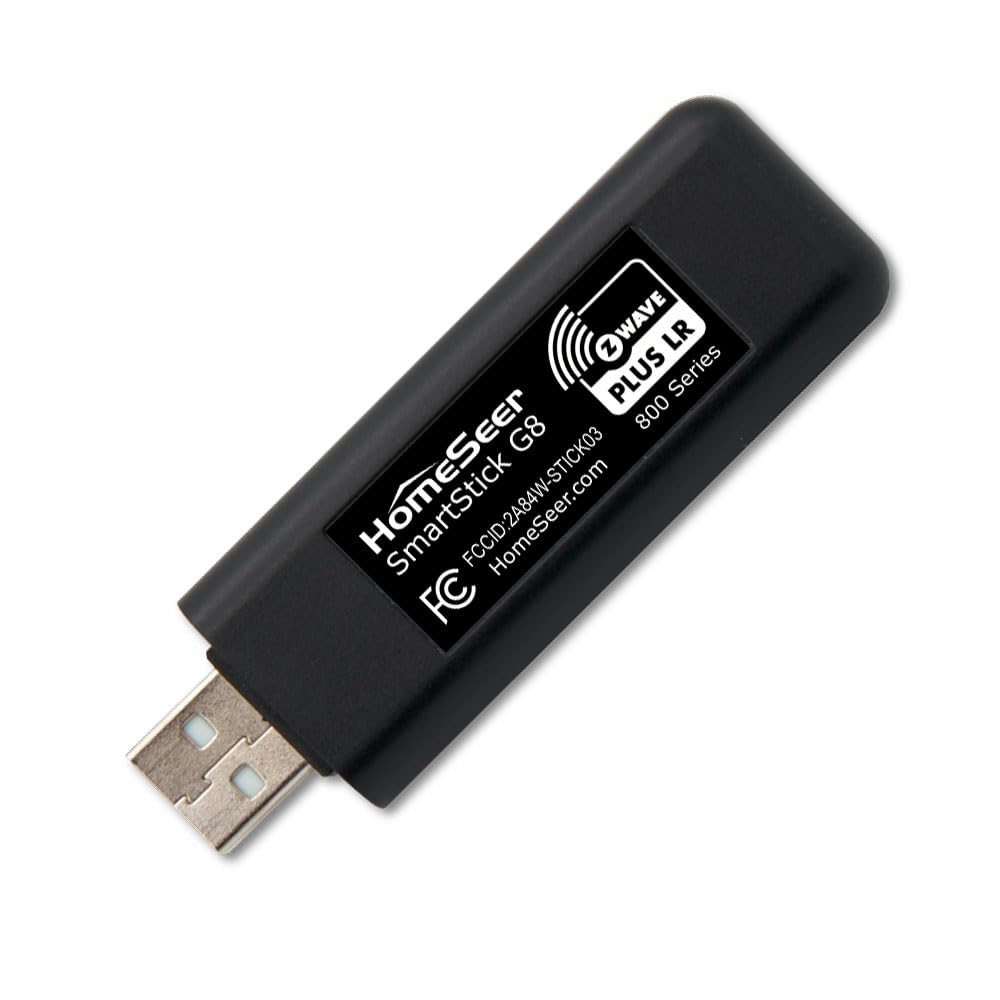 HomeSeer SmartStick G8 USB interface ready for easy Z-Wave setup.
