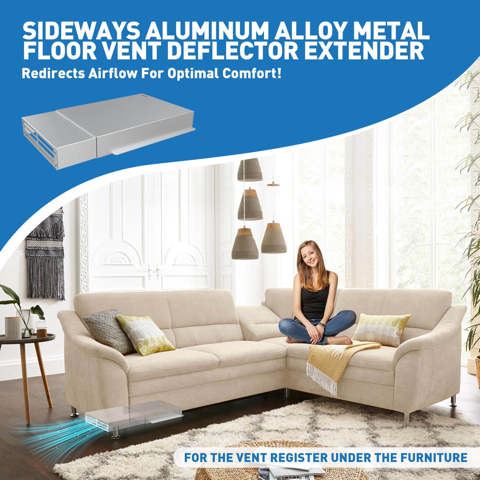 Hometu aluminum vent deflector demonstrates heat resistance for long-term under-furniture use.