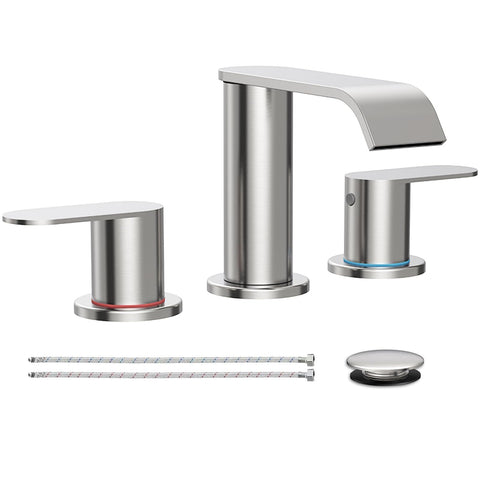 Homevacious brushed nickel waterfall spout for smooth, splash-minimized flow.