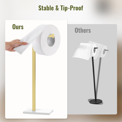 Homevacious Gold vertical storage holds extra rolls for quick replacements.