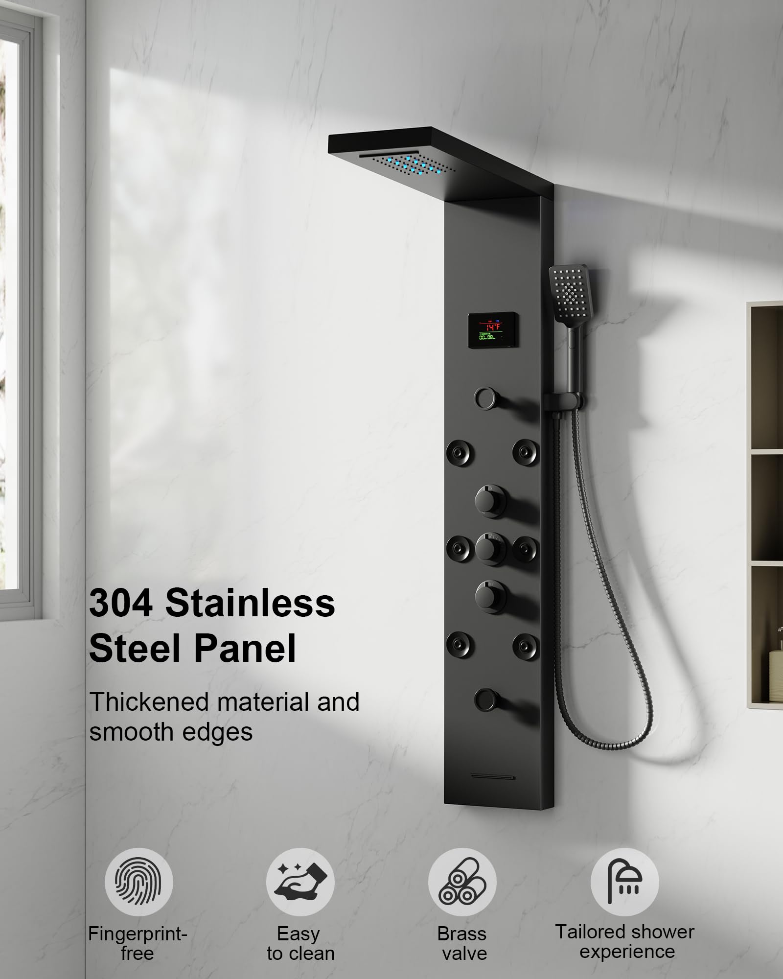 Homevacious handheld shower head offers flexible cleaning options.