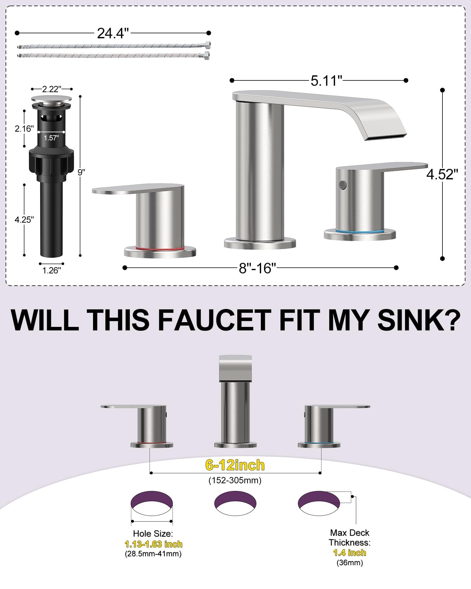 Homevacious pop-up drain included for quick sink setup.