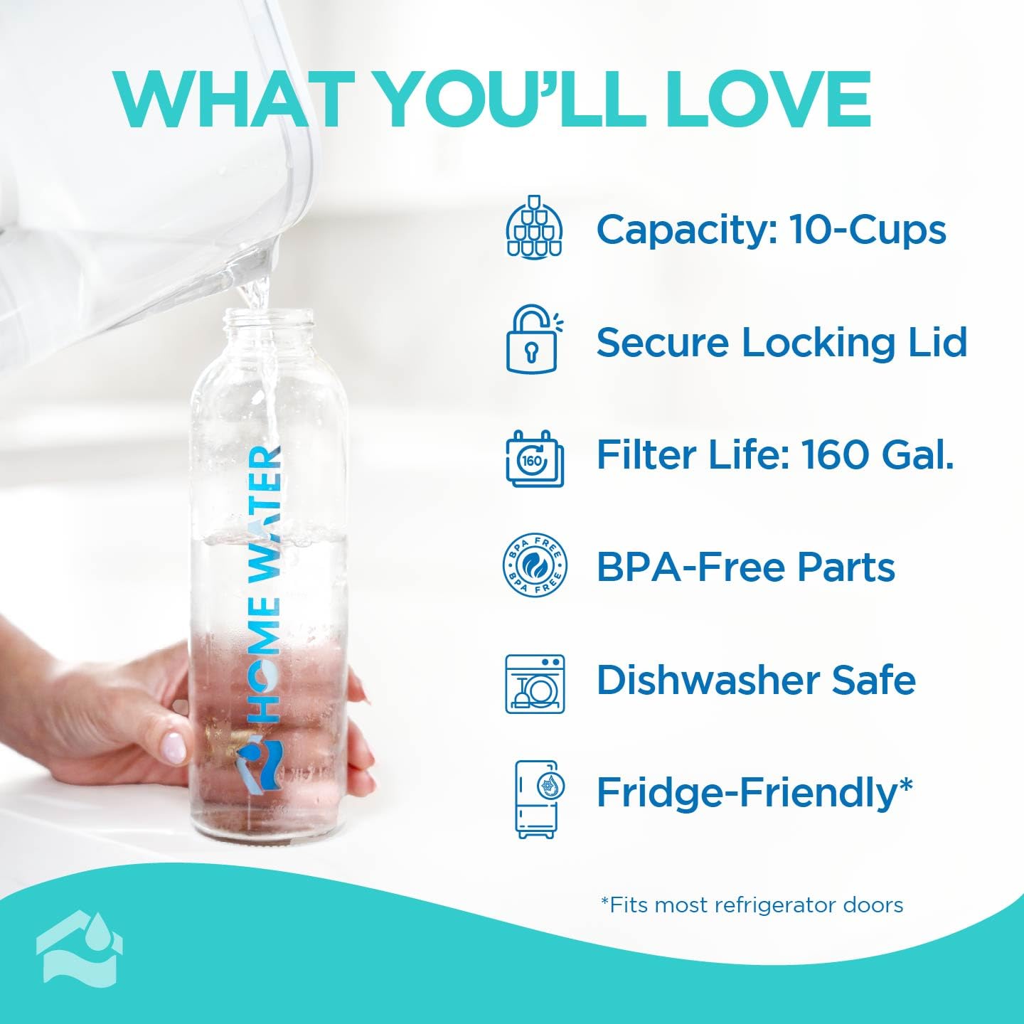 HomeWater fast-flow carbon filter reduces chlorine taste and odor for crisper water.
