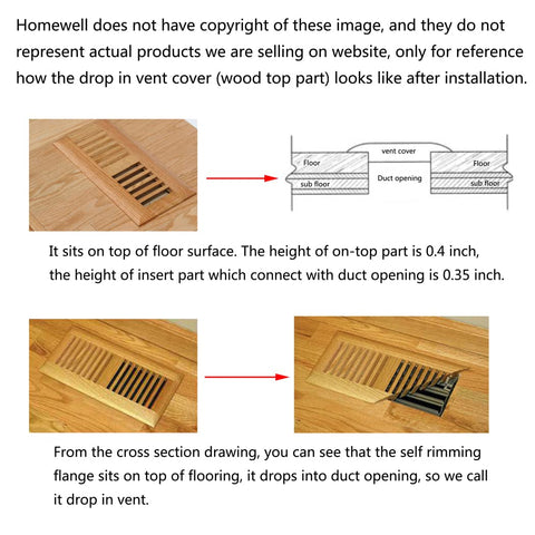 Homewell red oak floor register with self-rimming edge sits flush on the floor