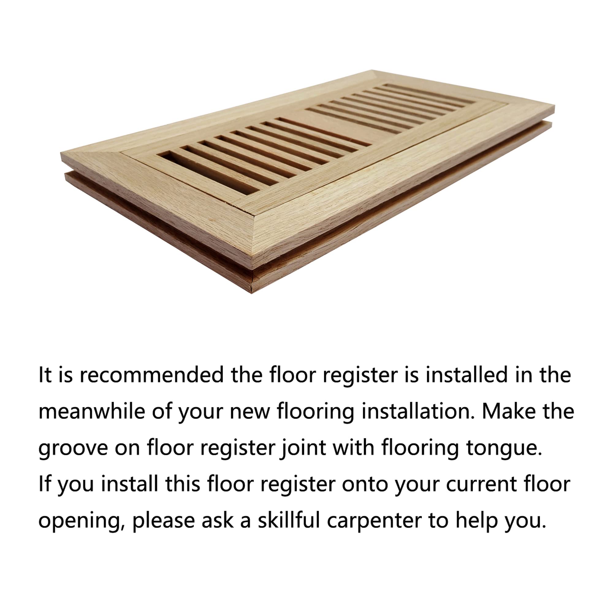 Homewell white oak floor register louvered design close-up demonstrates airflow.