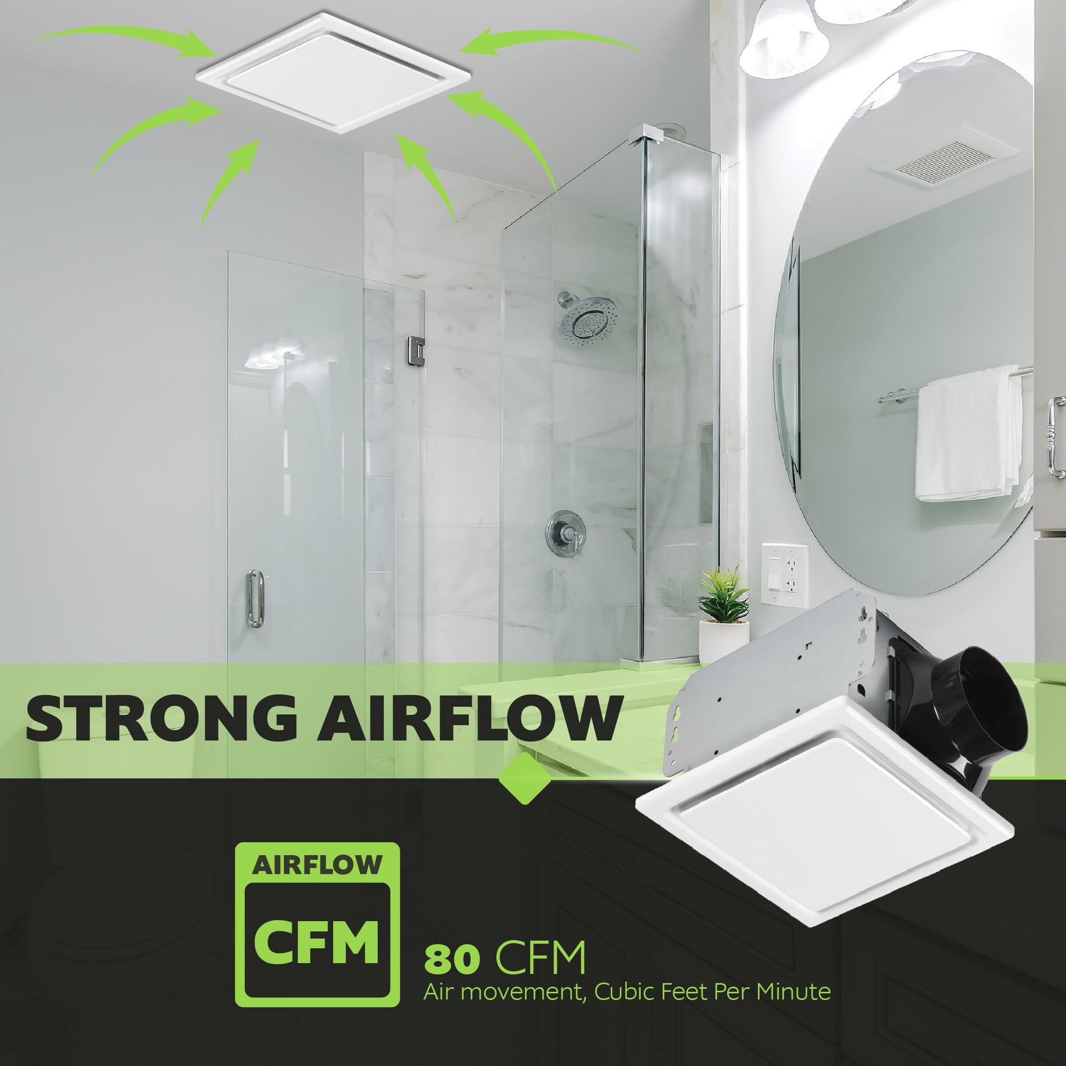 Homewerks 7140-80 operates quietly for a calmer bathroom ambiance.