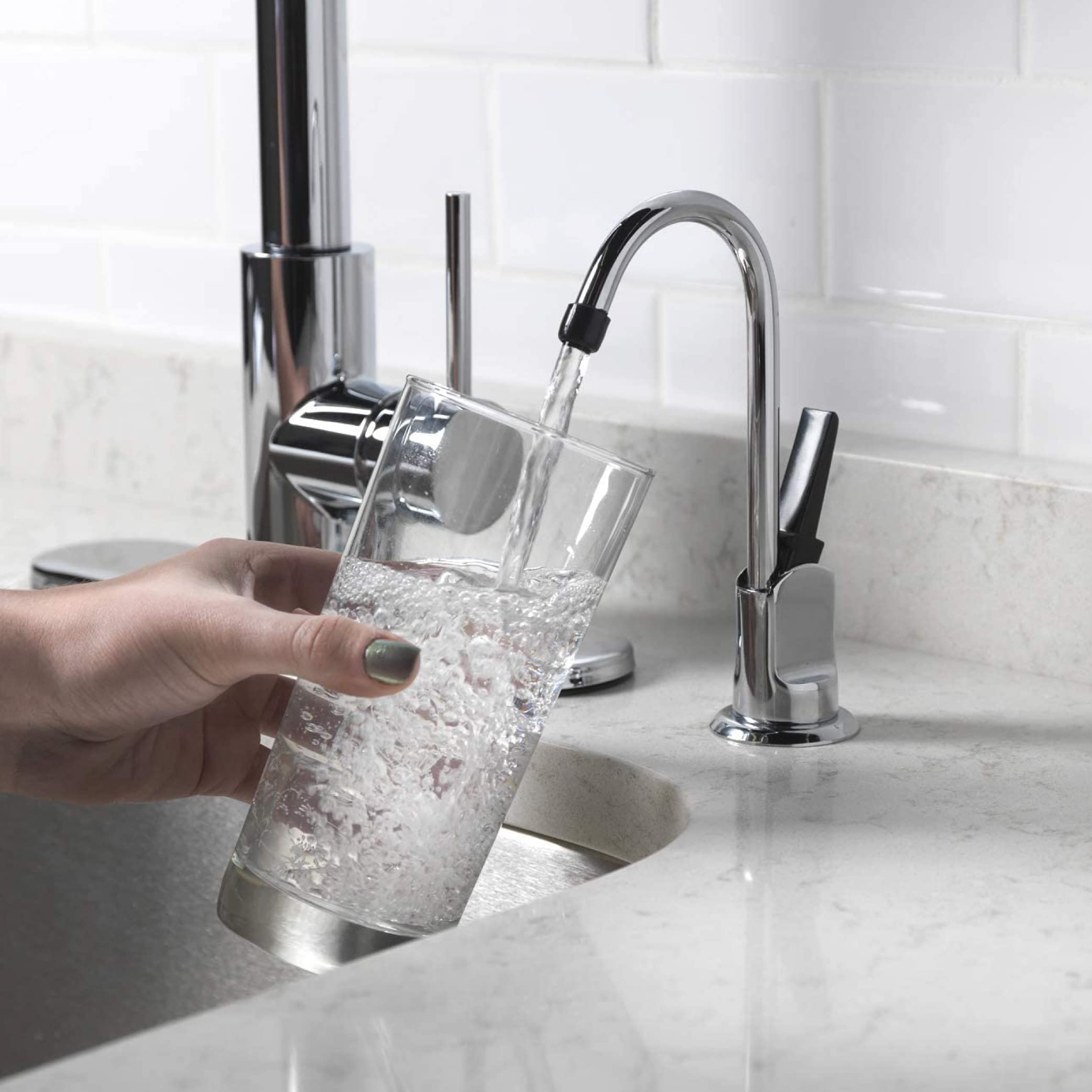 Ceramic disc valve close-up on Homewerks faucet for drip resistance