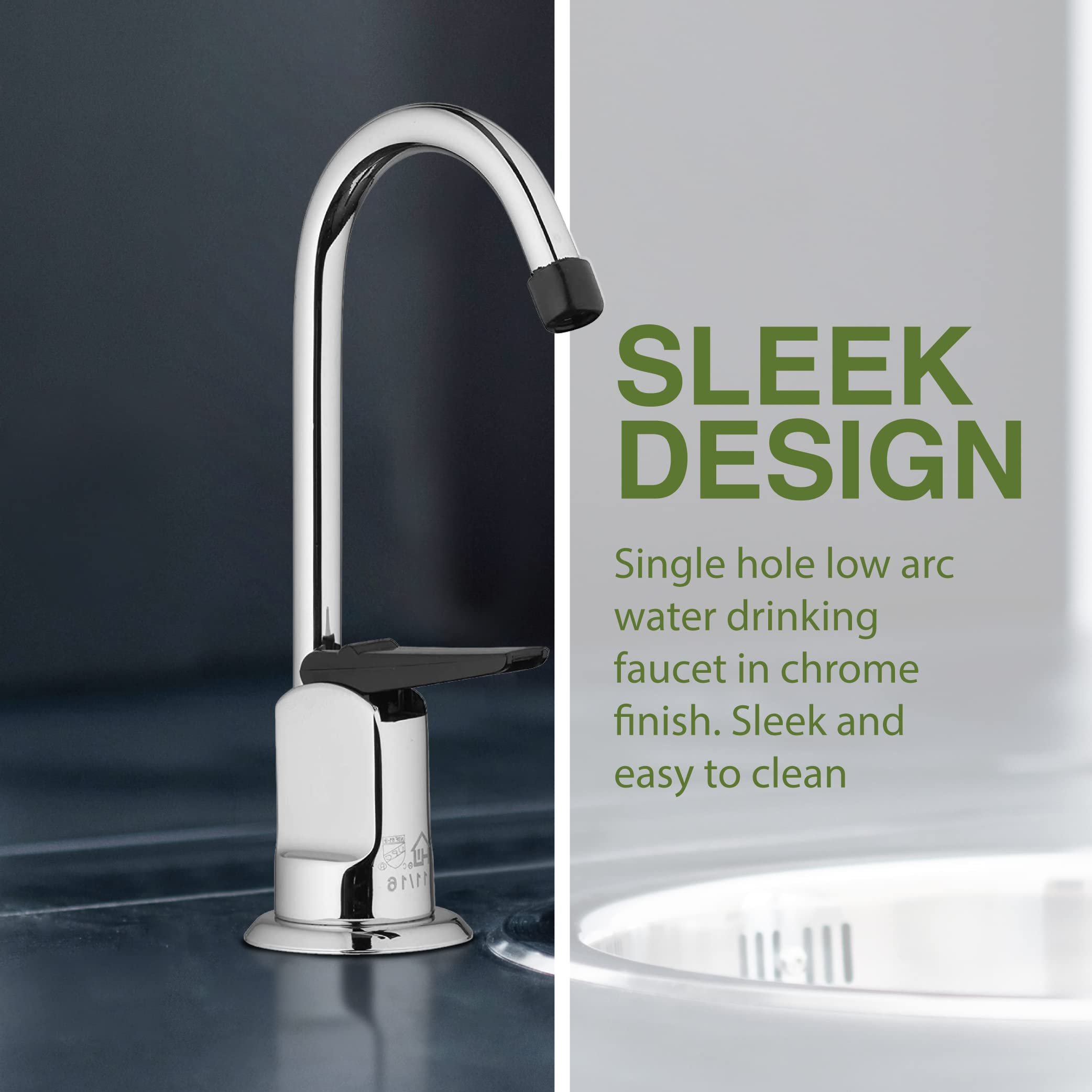 Chrome finish close-up on Homewerks faucet, easy to clean