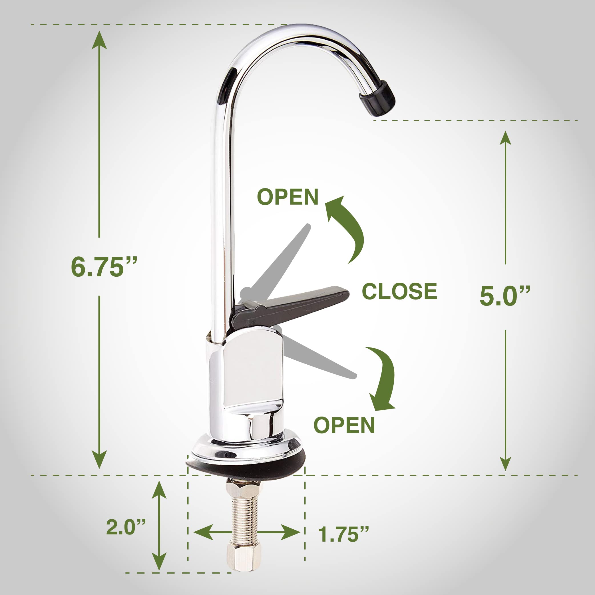 Homewerks faucet side view shows space-saving low-arc profile