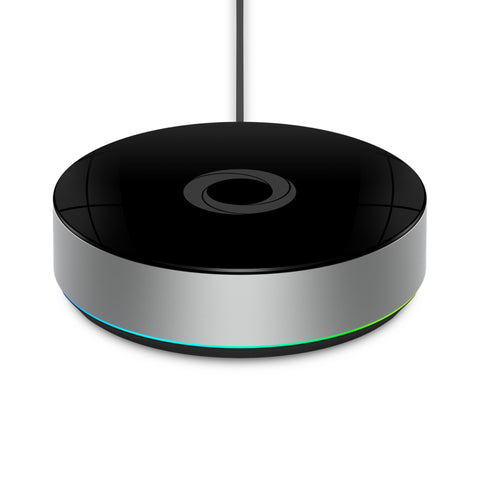 Homey Bridge hub on desk enabling centralized automation
