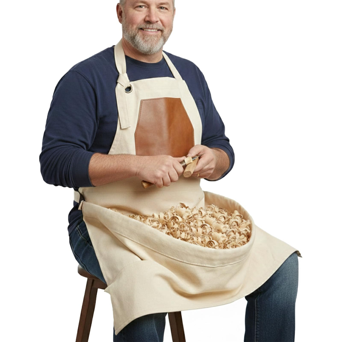 HOMFIXPRO woodcarving apron with brown leather chest patch for tool protection and style