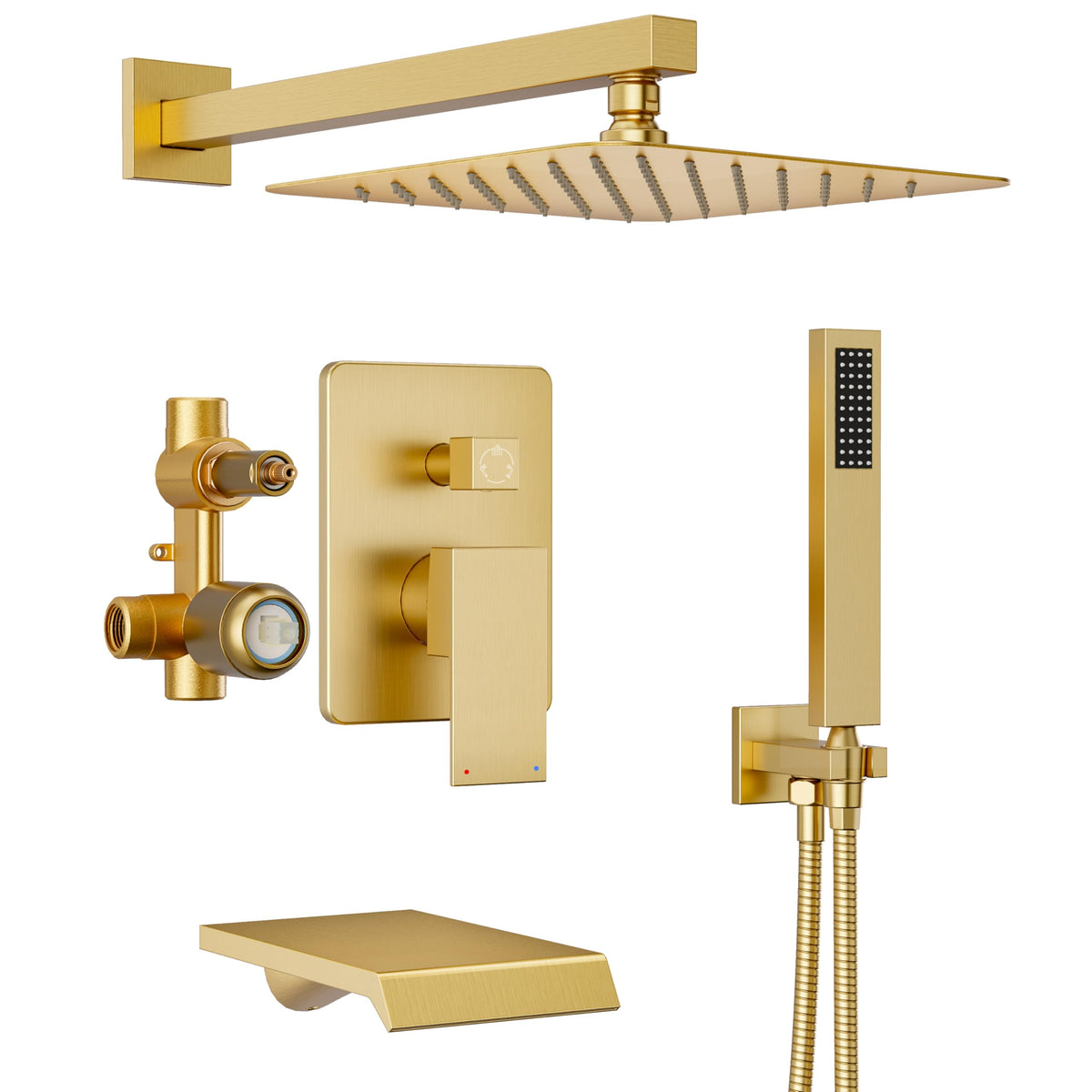 HomGoo Gold Shower System with 10-inch rain head for a powerful, immersive shower