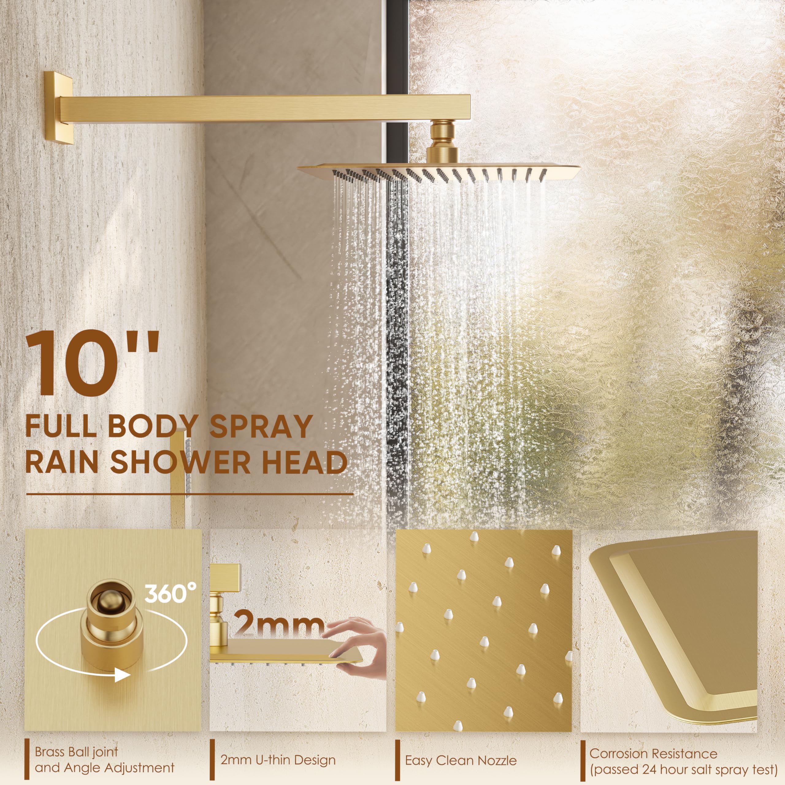 HomGoo Gold Shower System 16-inch shower arm extending reach