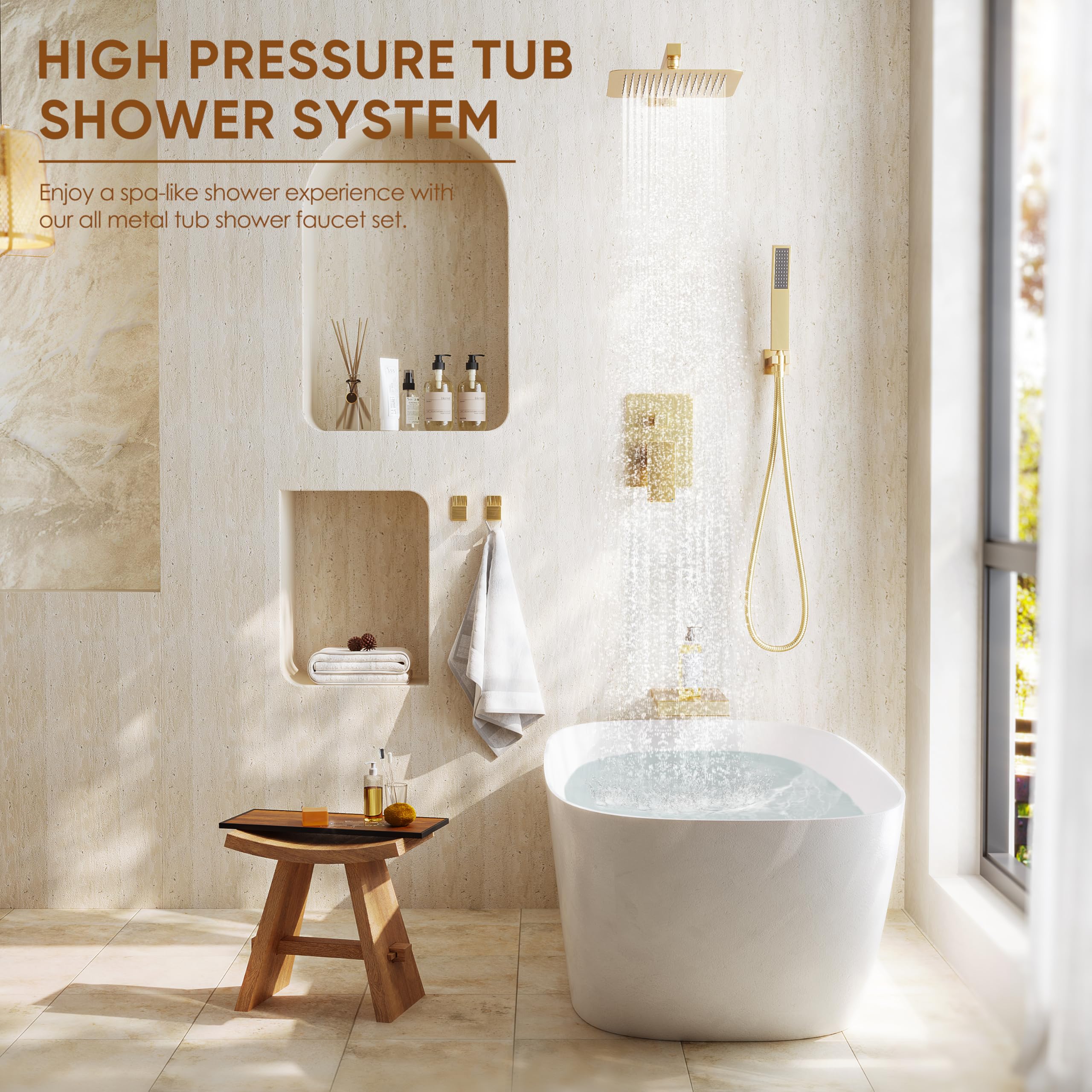 HomGoo Gold Shower System handheld spray for flexible rinsing