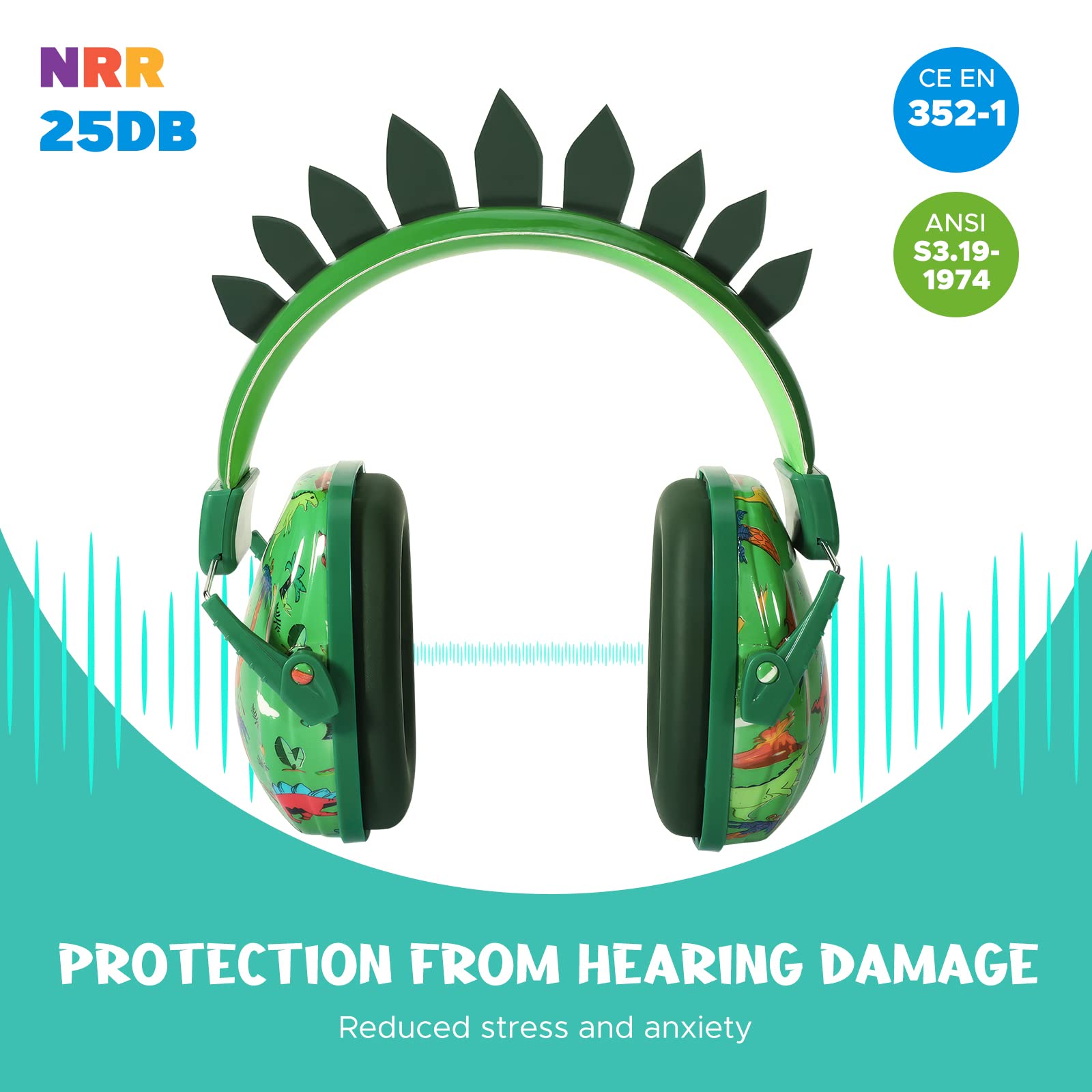 Homicozy dinosaur earmuffs side view highlighting lightweight comfortable wear