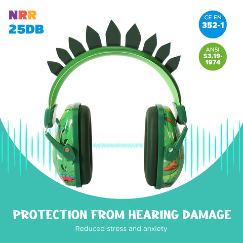 Homicozy dinosaur earmuffs side view highlighting lightweight comfortable wear