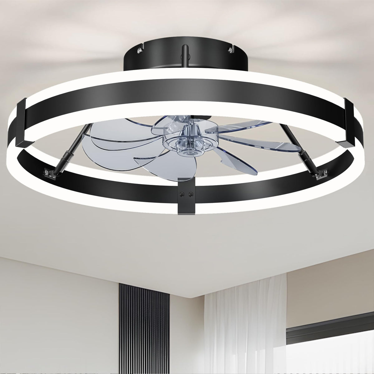 Homiforce low profile bladeless ceiling fan with lights and remote for bedrooms