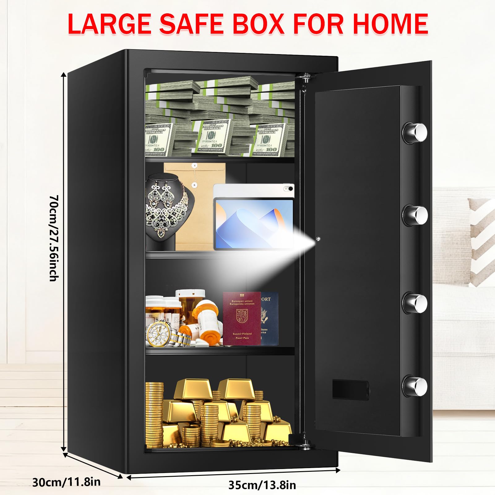 Homirxan interior with LED light highlights organized valuables inside
