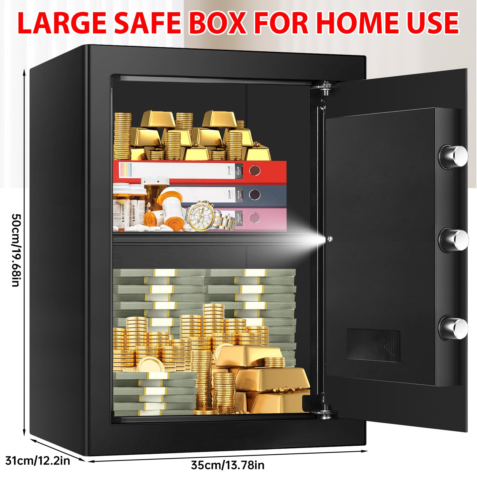 Homirxan digital keypad safe close-up shows easy PIN access and secure locking.