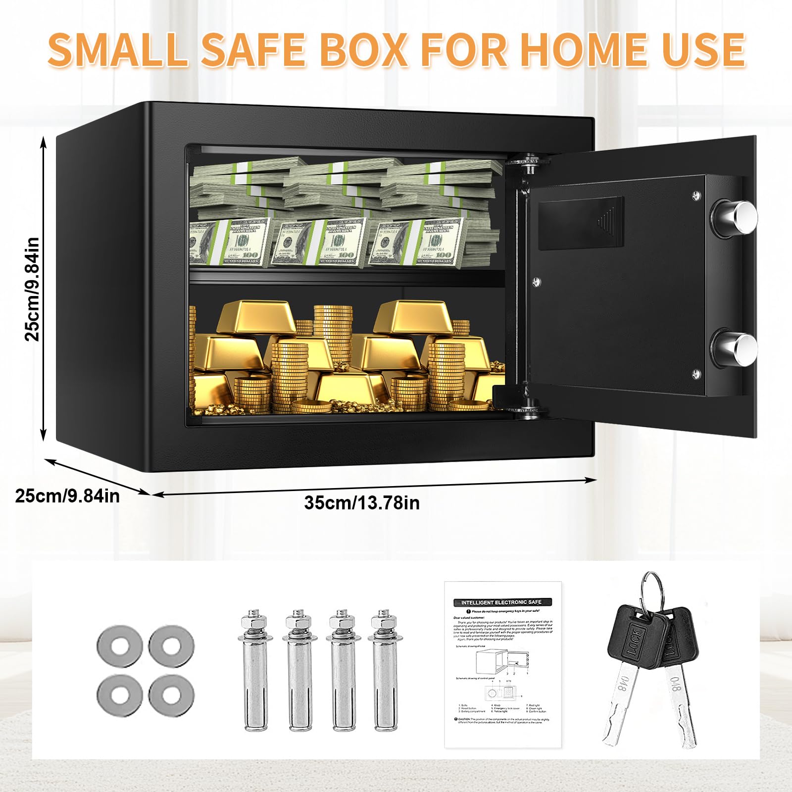Homirxan safe features removable shelf to organize items