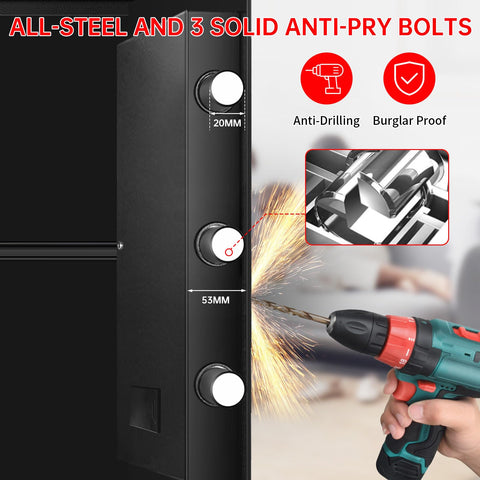 Homirxan steel construction with bolt locks highlights reinforced protection.