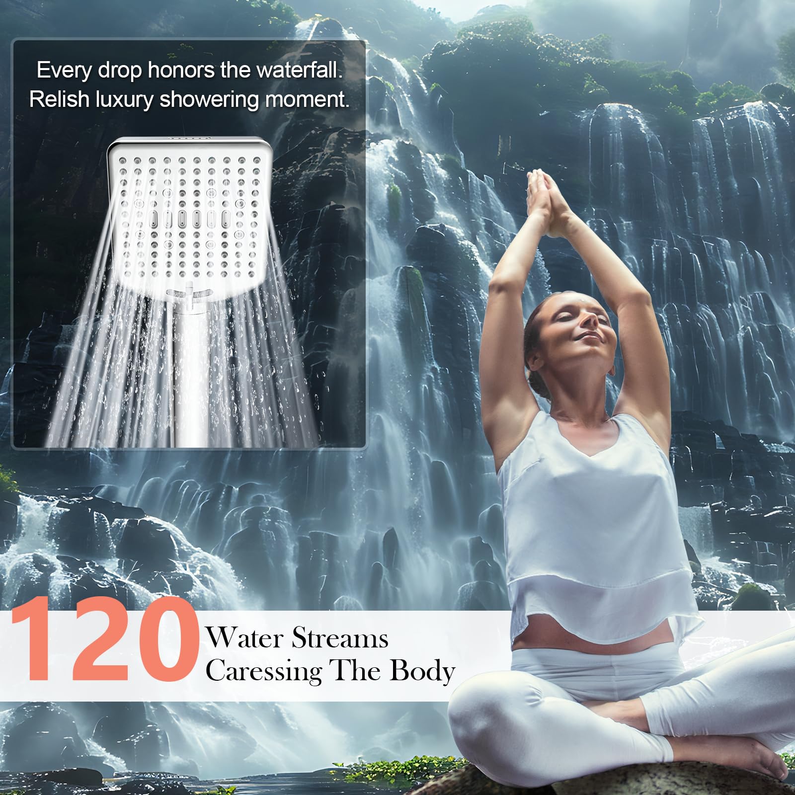 Homlord shower head with 120 nozzles delivers strong pressure and wide water flow.