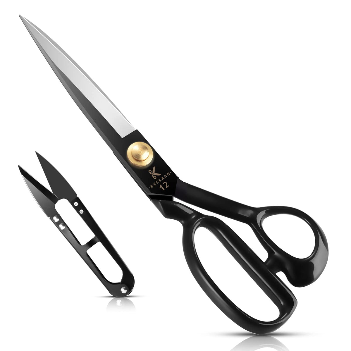 Homlynn 12-inch sewing scissors blade close-up for precise fabric cuts