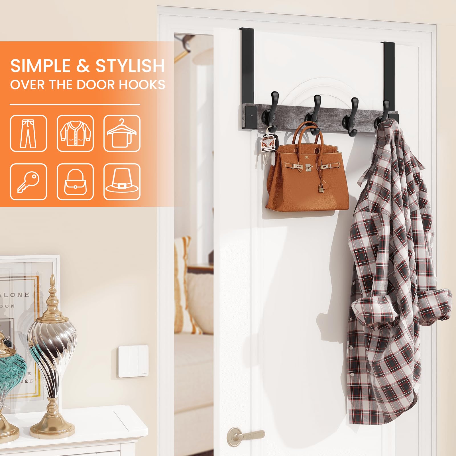 Homode bathroom door towel hooks blend vintage charm with practical organization.