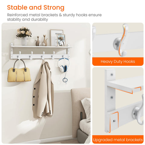 Homode rack with mounted hooks displaying coats and hats on the 29-inch rail