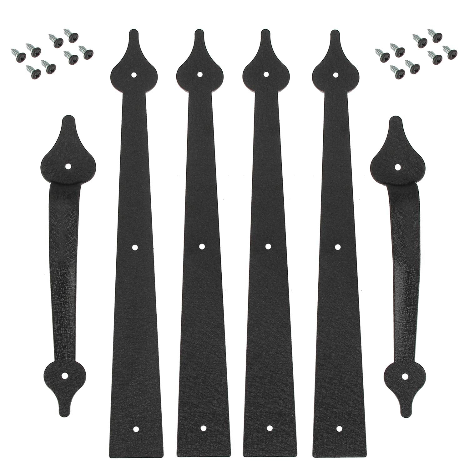 Homode decorative garage door hinges in black, four-pack, boosting curb appeal and exterior style.