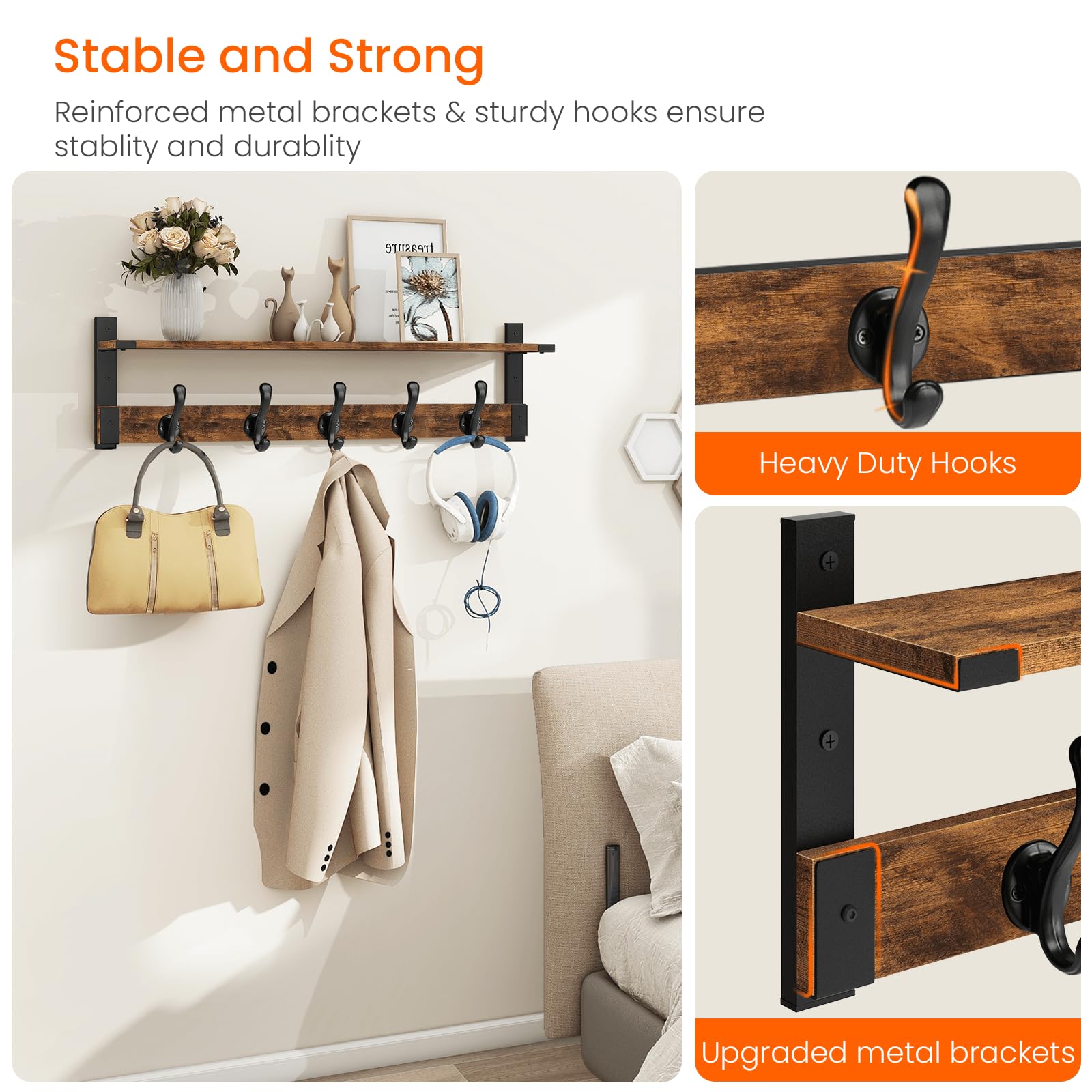 Homode entryway rustic brown black finish blends with décor.