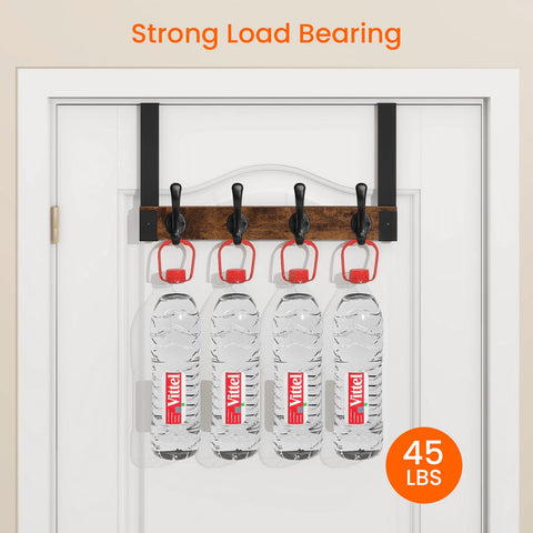 Homode over-the-door hooks in bedroom setup for coats and bags.