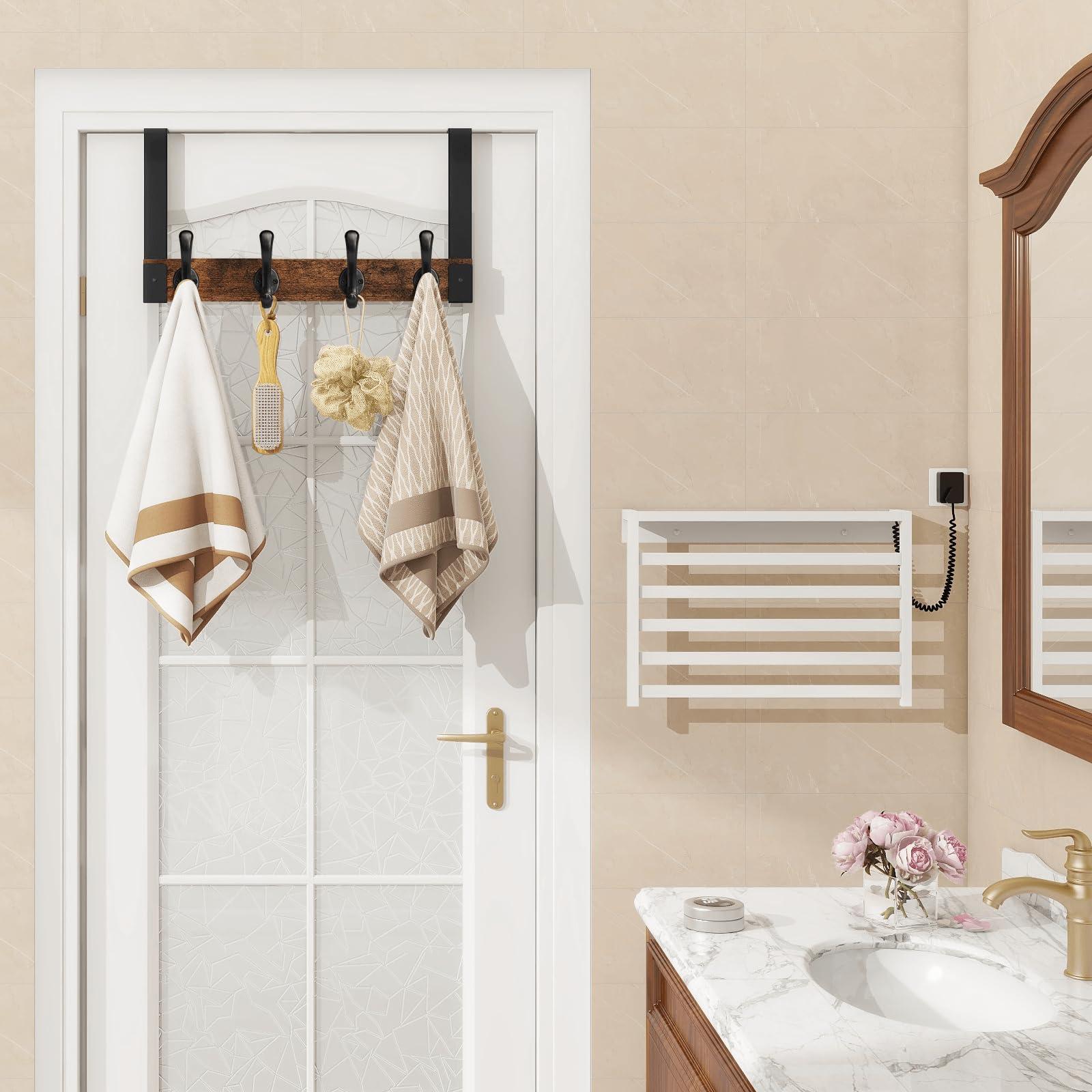 Homode door hanger detail shows premium particleboard wood and sturdy hooks.