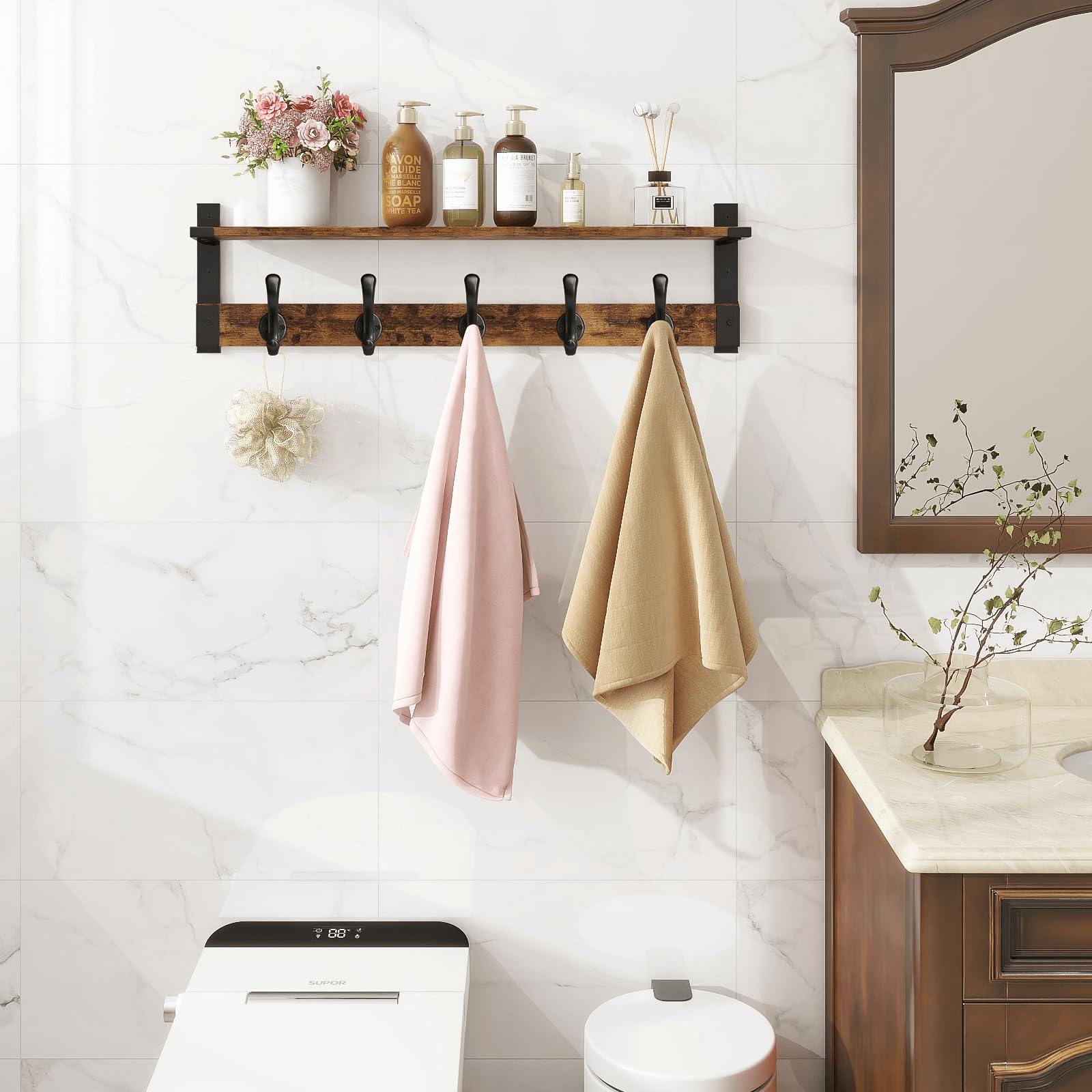 Homode wood shelf for keys and mail, decorative and practical.