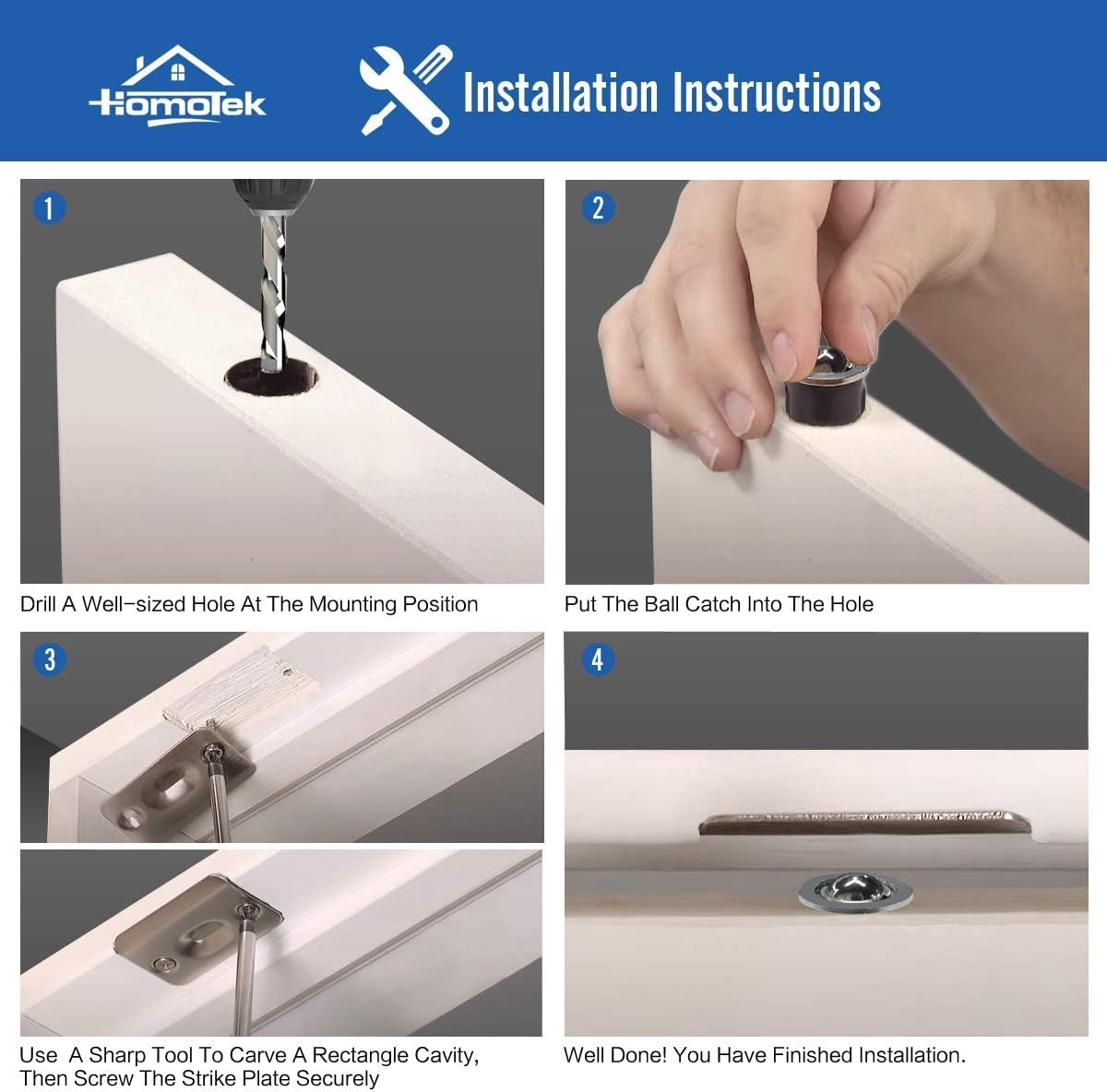 HOMOTEK closet door installation process shown for fast, tool-friendly setup.