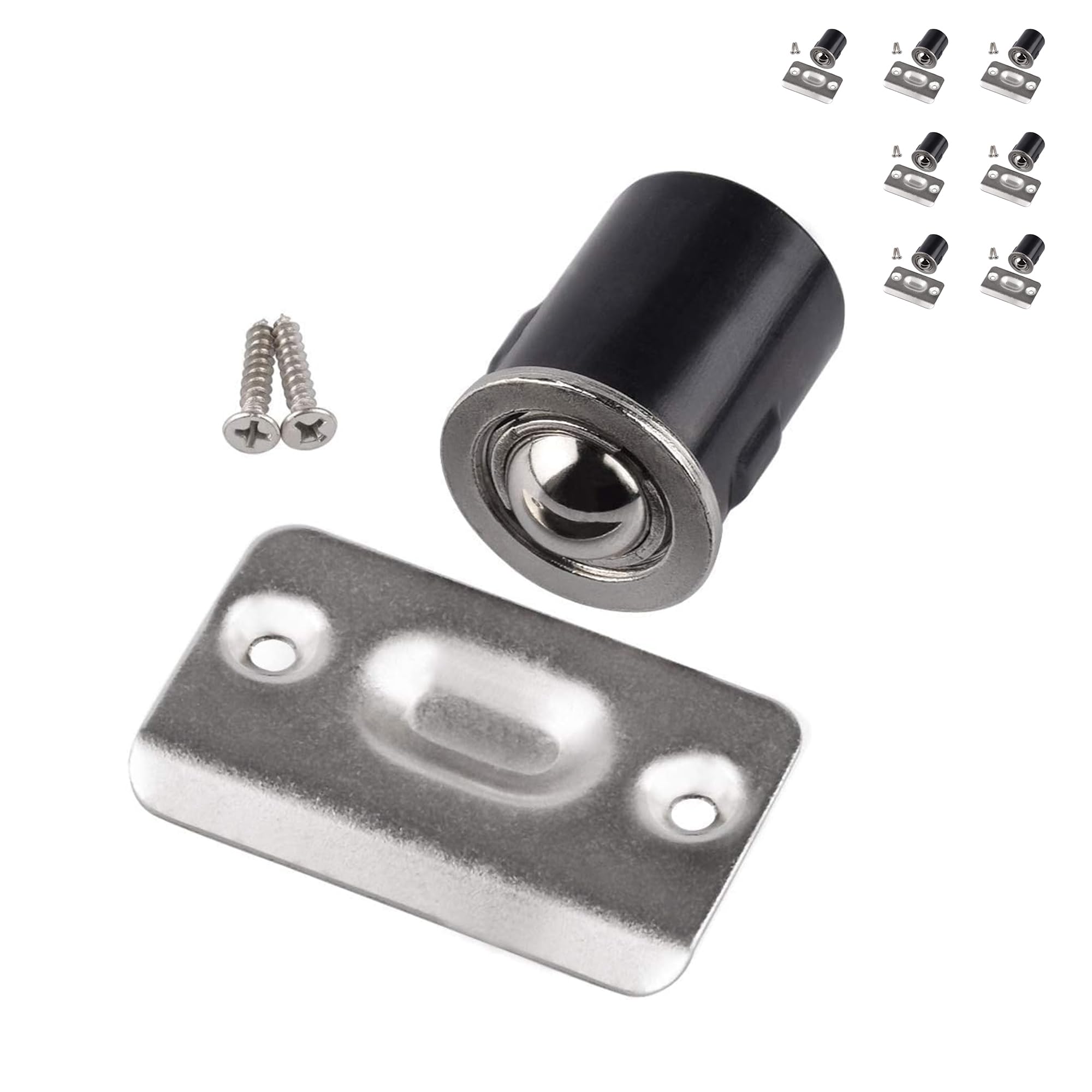 HOMOTEK satin nickel ball catch secures closet doors with adjustable tension.