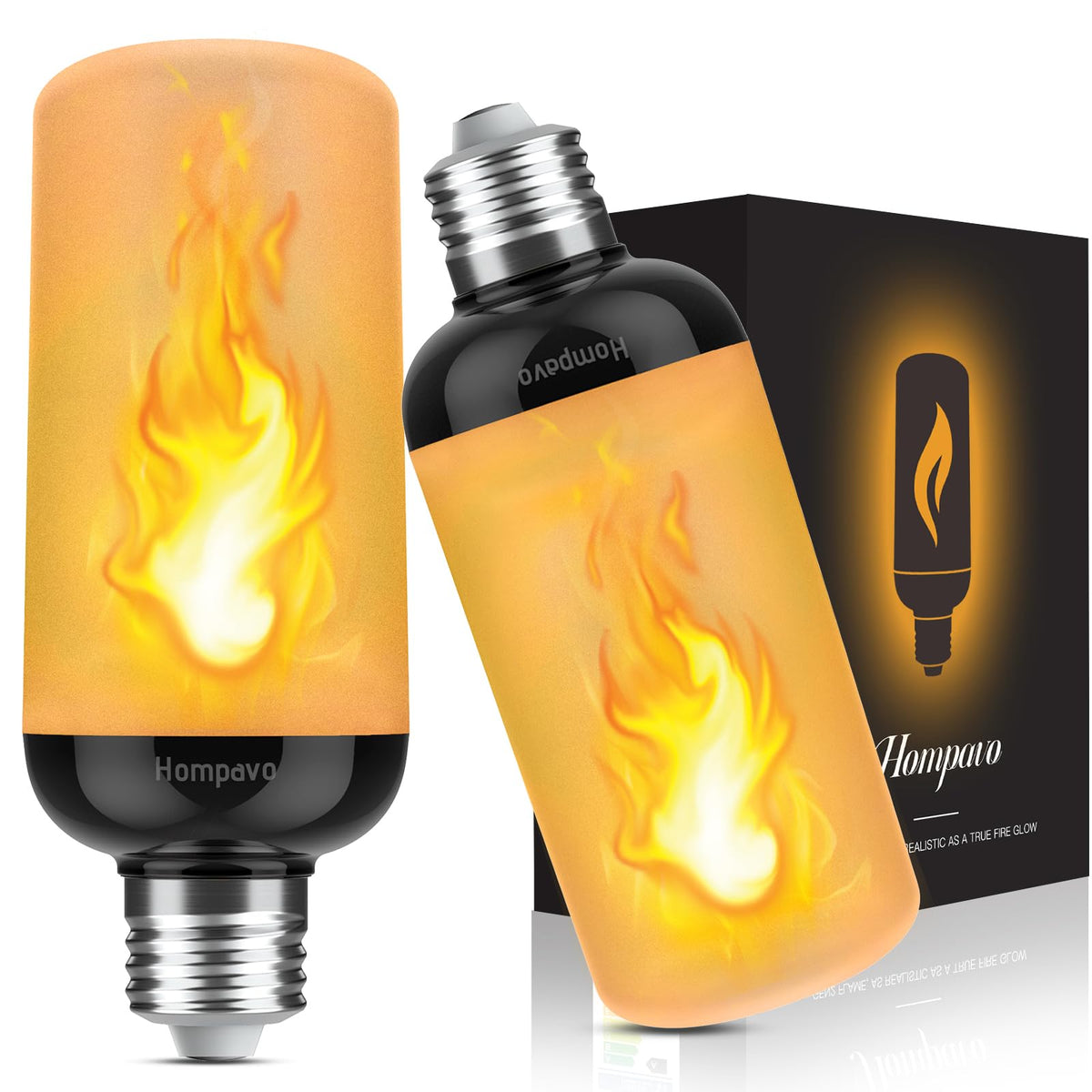 Hompavo Gen2 flame bulb with ultra-realistic flame for cozy ambiance indoors